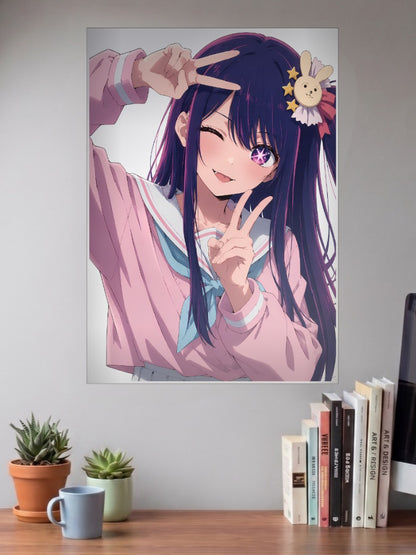 Oshi No Ko Peace Sign Art Anime Poster