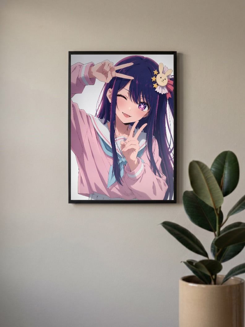 Oshi No Ko Peace Sign Art Anime Poster