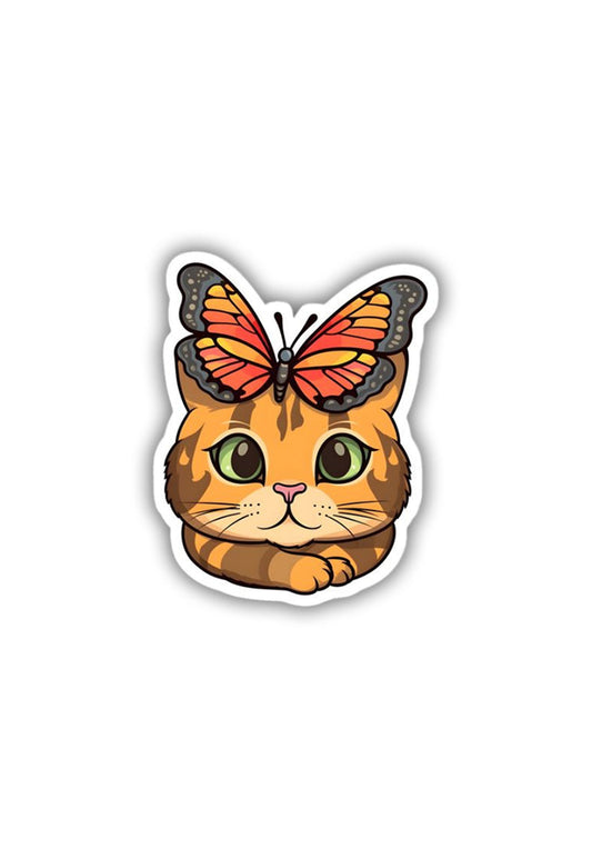 Butterfly on Cat Sticker