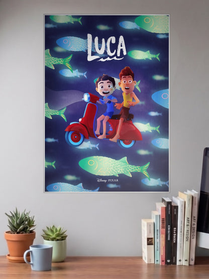Luca Scooter Ride Cartoon Poster