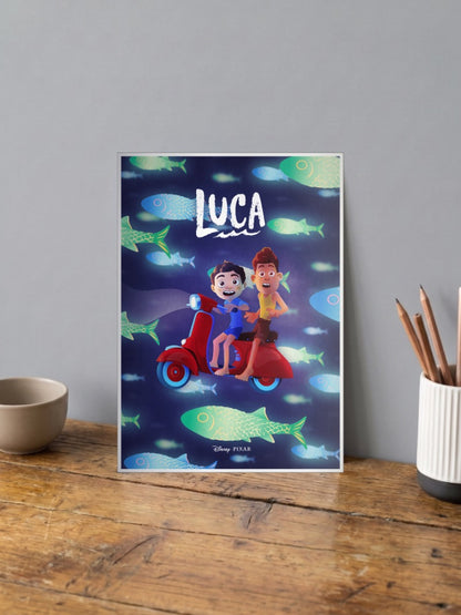 Luca Scooter Ride Cartoon Poster