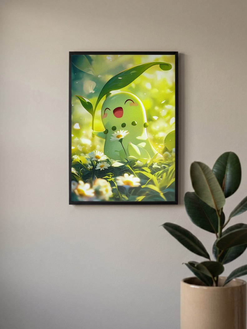 Chikorita Flower Field Anime Poster