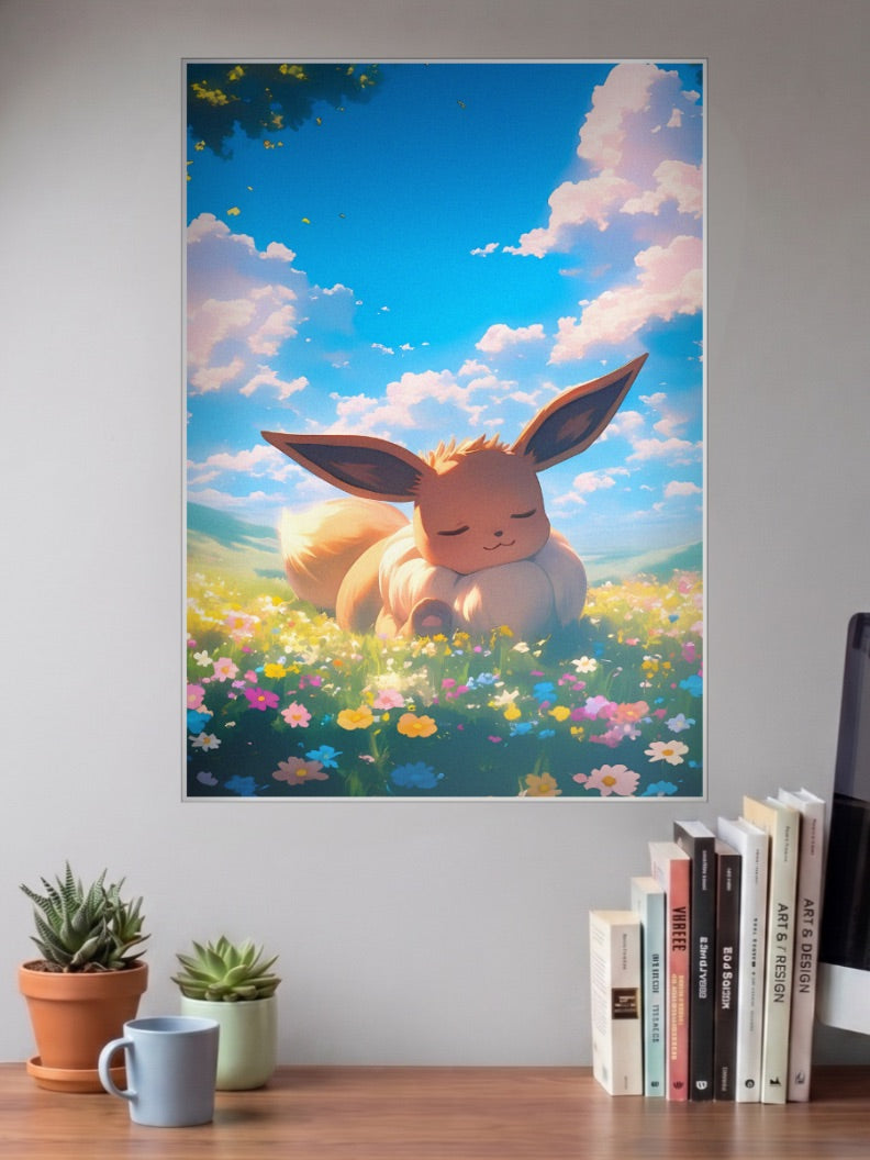 Eevee Sleeping Meadow Anime Poster