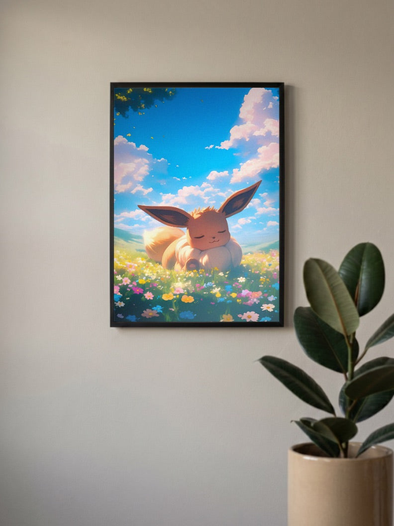 Eevee Sleeping Meadow Anime Poster