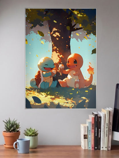 Squirtle And Charmander Anime Poster