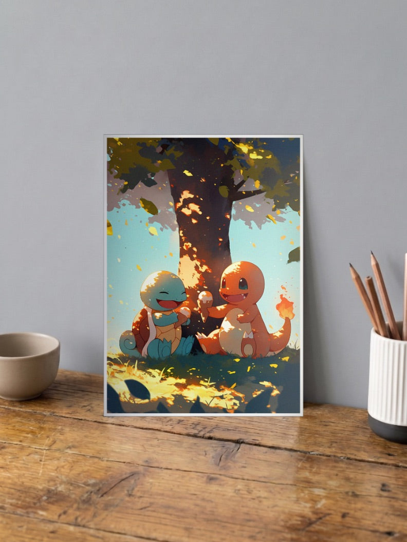 Squirtle And Charmander Anime Poster