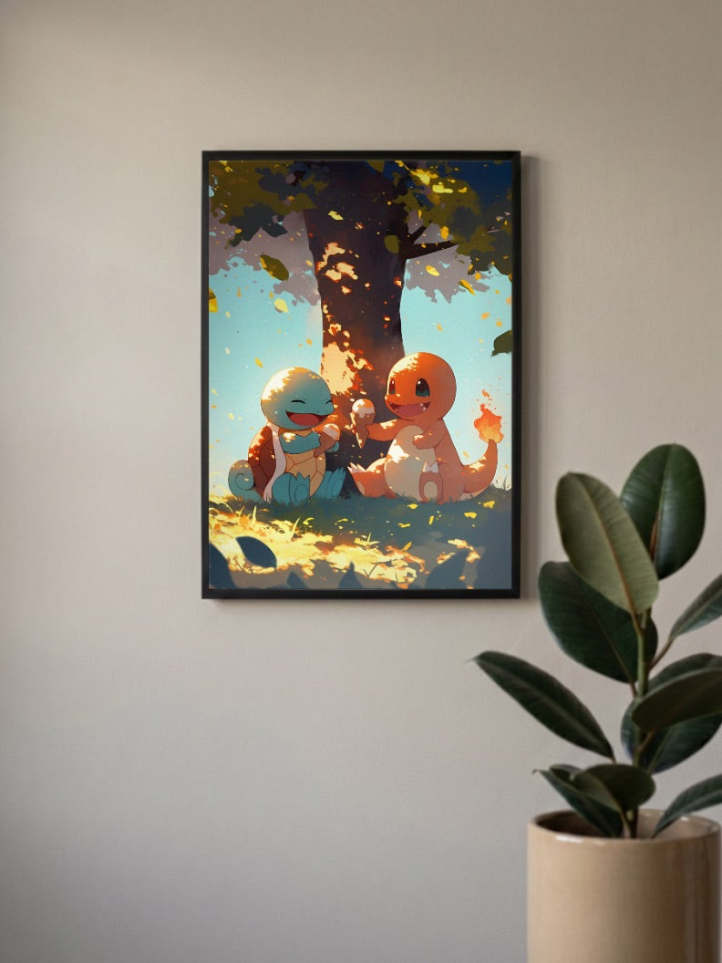 Squirtle And Charmander Anime Poster