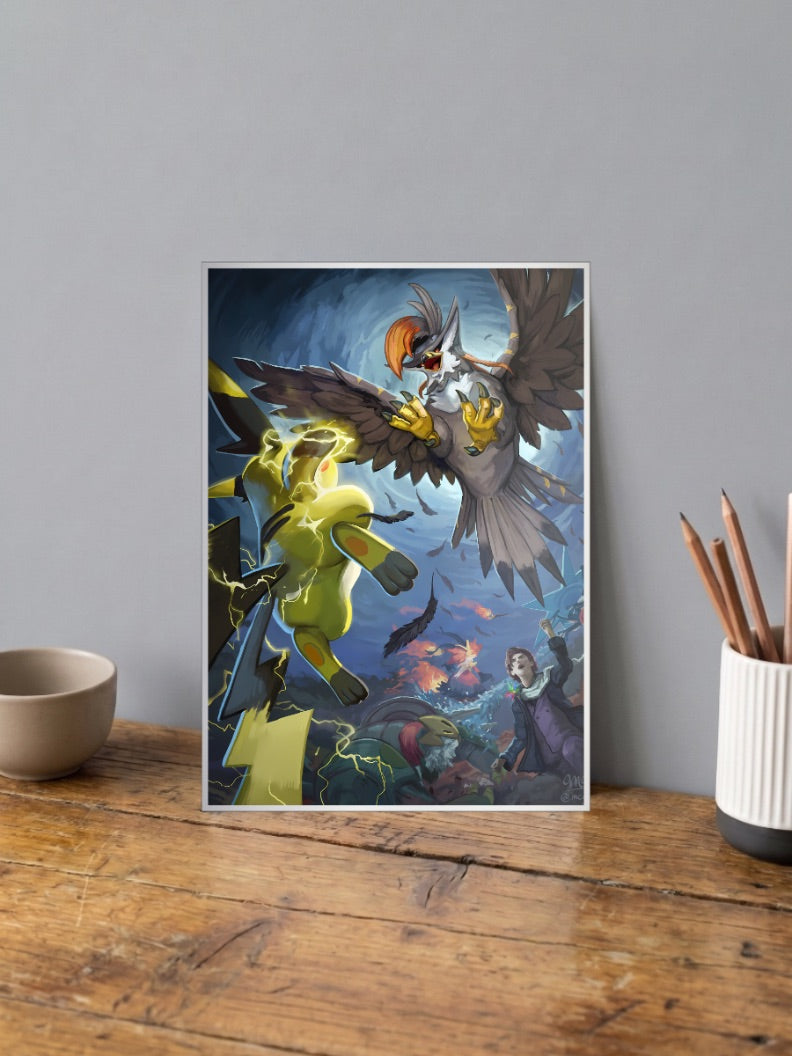 Pikachu Lightning Battle Anime Poster