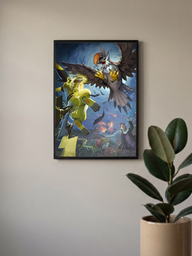 Pikachu Lightning Battle Anime Poster