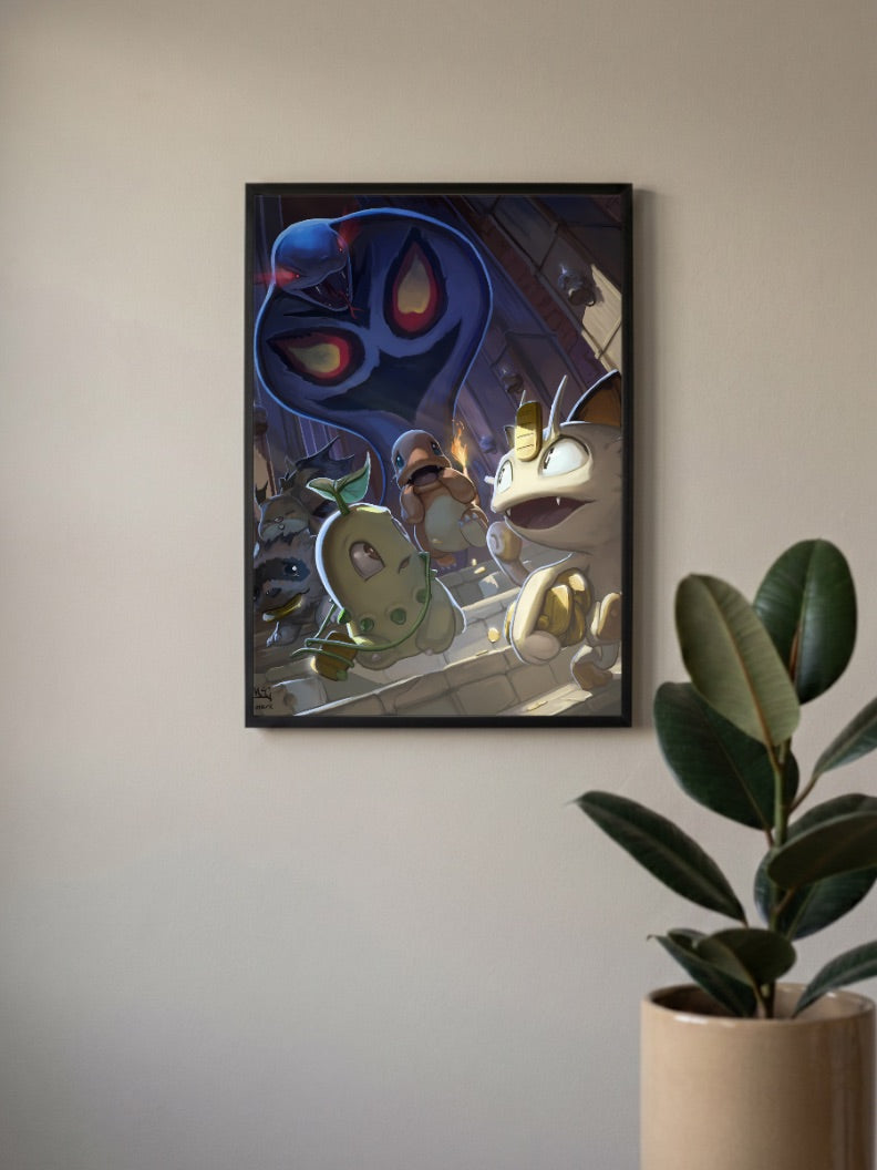 Pokemon Group Sneaking Anime Poster