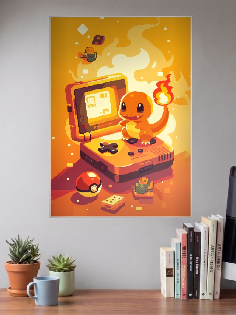 Charmander Gameboy Pixel Anime Poster