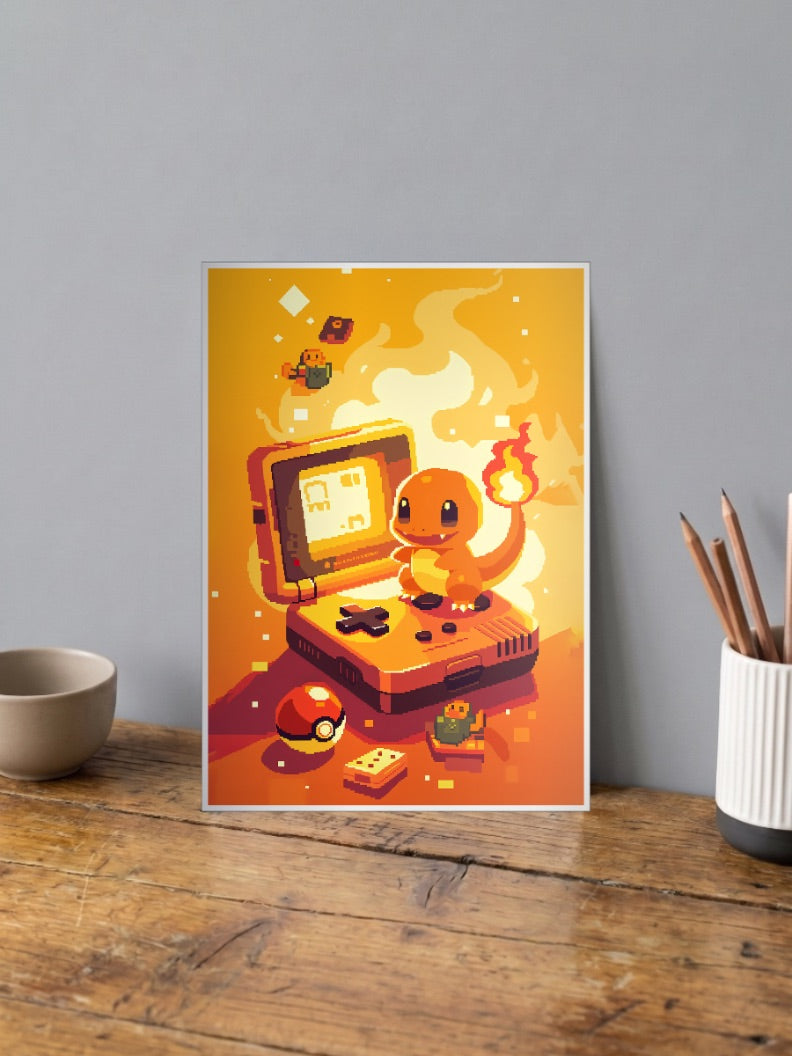 Charmander Gameboy Pixel Anime Poster