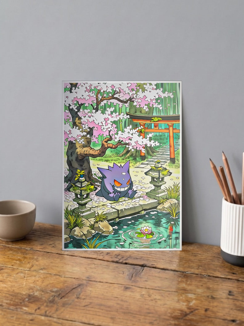 Gengar Cherry Blossom Anime Poster