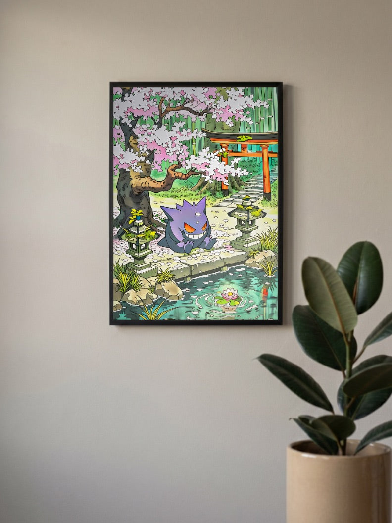 Gengar Cherry Blossom Anime Poster