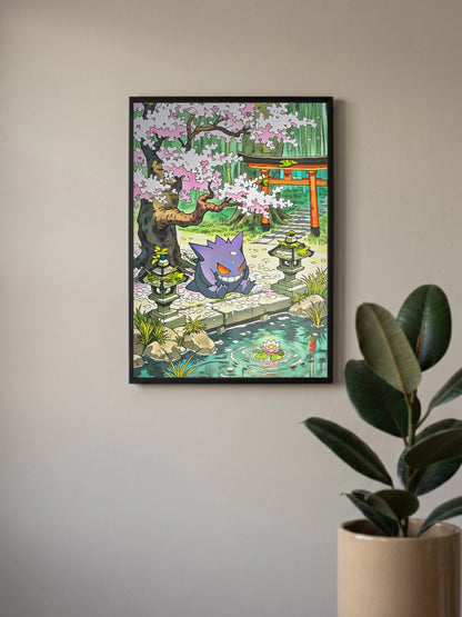 Gengar Cherry Blossom Anime Poster