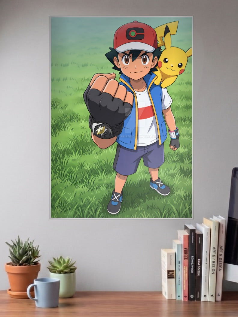 Ash And Pikachu Fist Up Anime Poster
