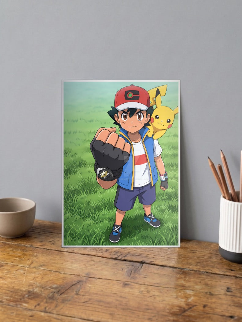 Ash And Pikachu Fist Up Anime Poster