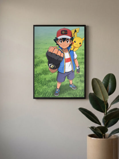 Ash And Pikachu Fist Up Anime Poster