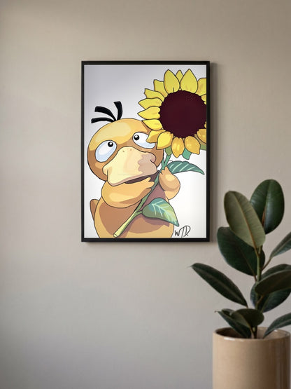 Psyduck Sunflower Anime Poster
