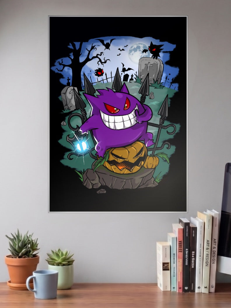 Gengar Halloween Graveyard Anime Poster