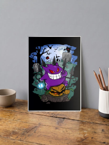 Gengar Halloween Graveyard Anime Poster