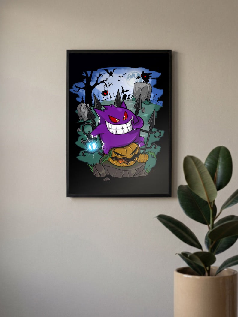 Gengar Halloween Graveyard Anime Poster