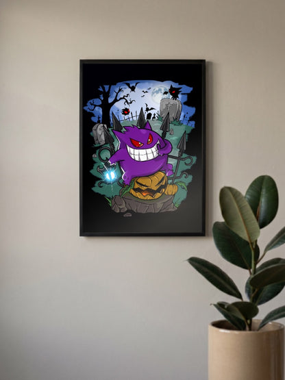 Gengar Halloween Graveyard Anime Poster