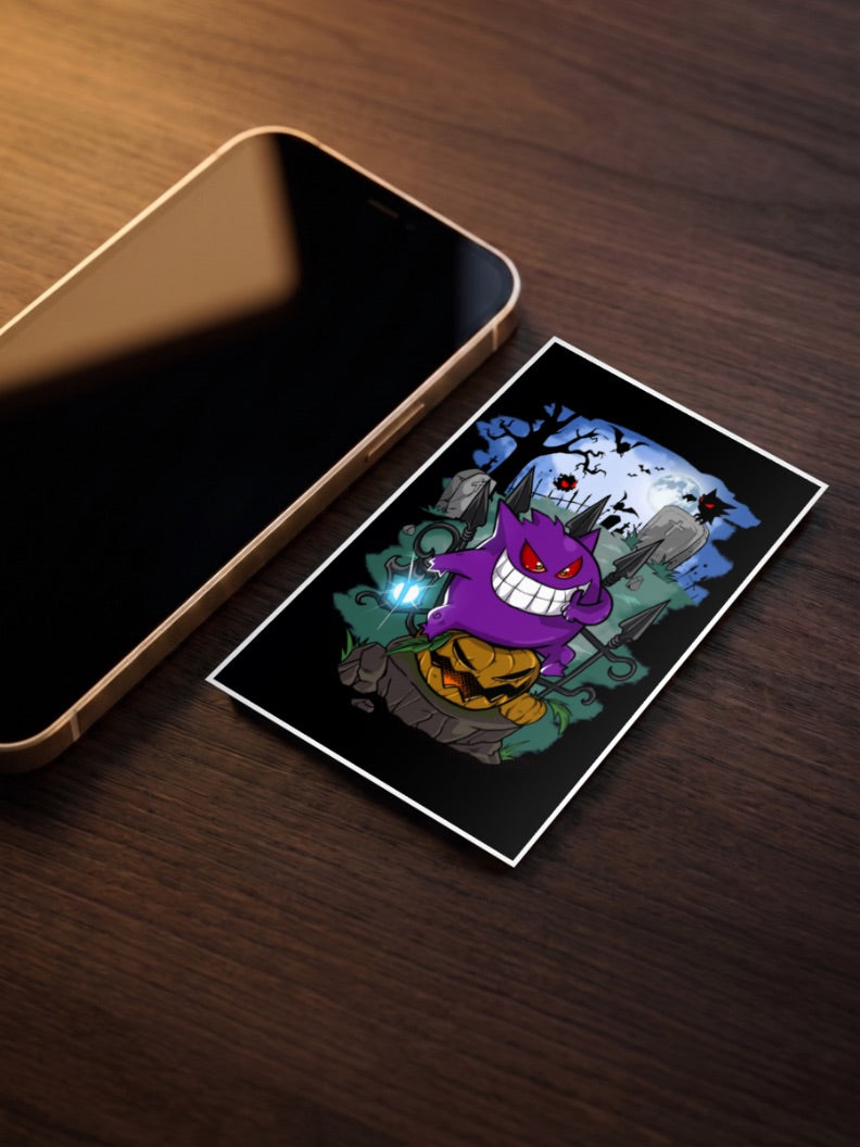 Gengar Halloween Graveyard Anime Poster
