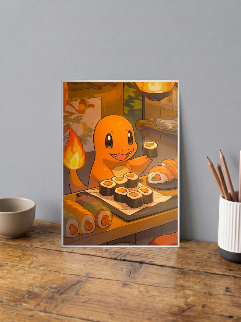 Charmander Sushi Snack Anime Poster
