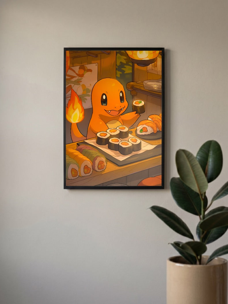 Charmander Sushi Snack Anime Poster