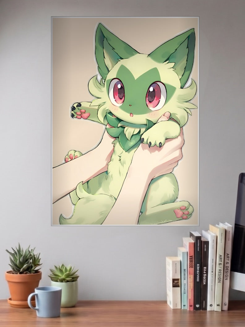 Sprigatito Held Gently Anime Poster