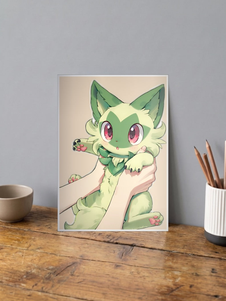 Sprigatito Held Gently Anime Poster