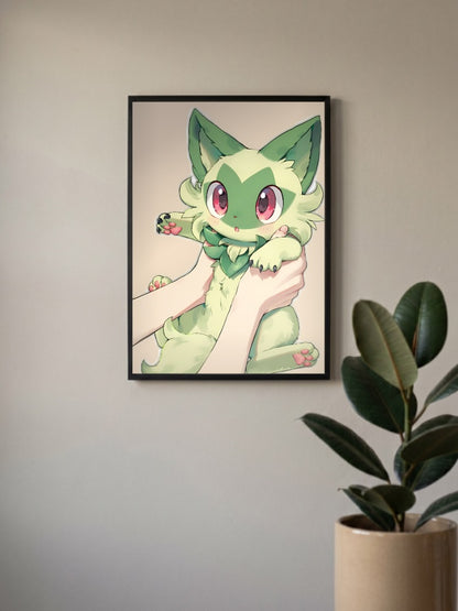 Sprigatito Held Gently Anime Poster
