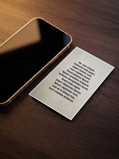 Rock Paper Scissors Spock Quote Quotes Poster as a pocket poster, sized to fit behind a phone case