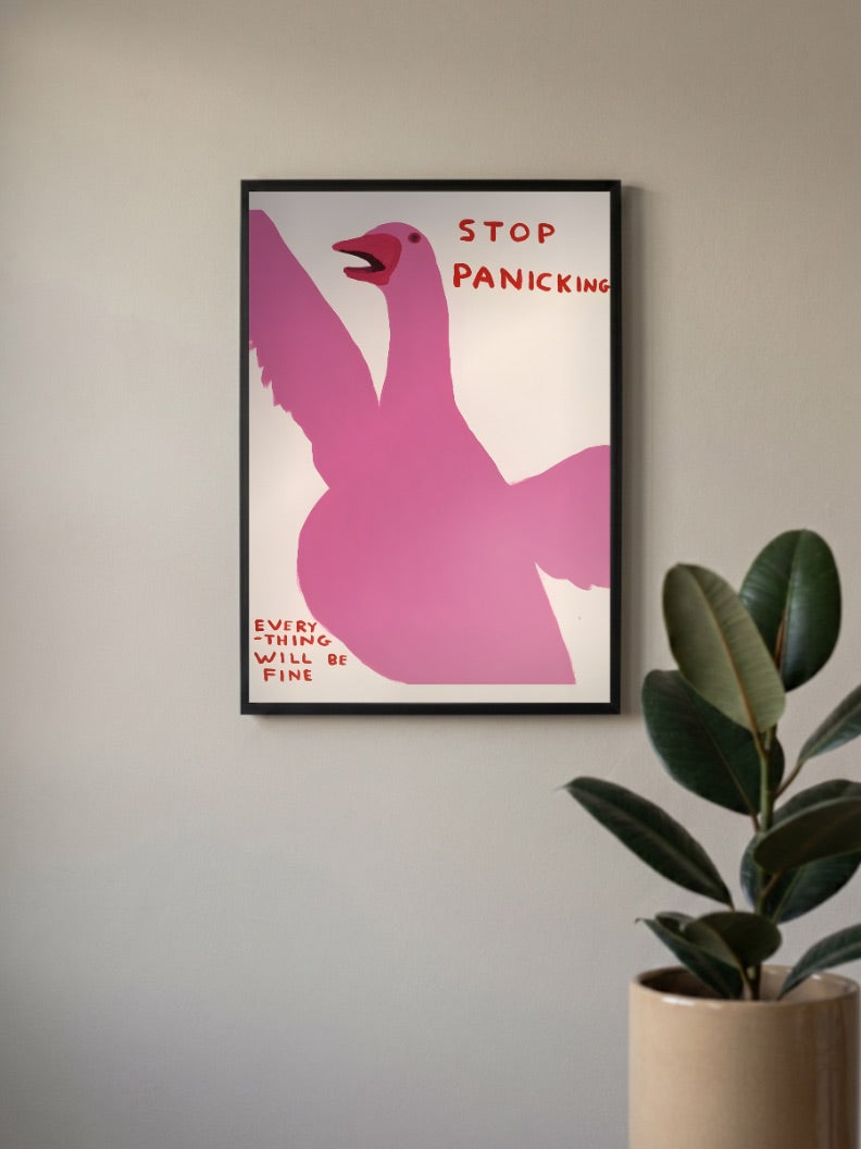 Stop Panicking Pink Bird Quote Quotes Poster