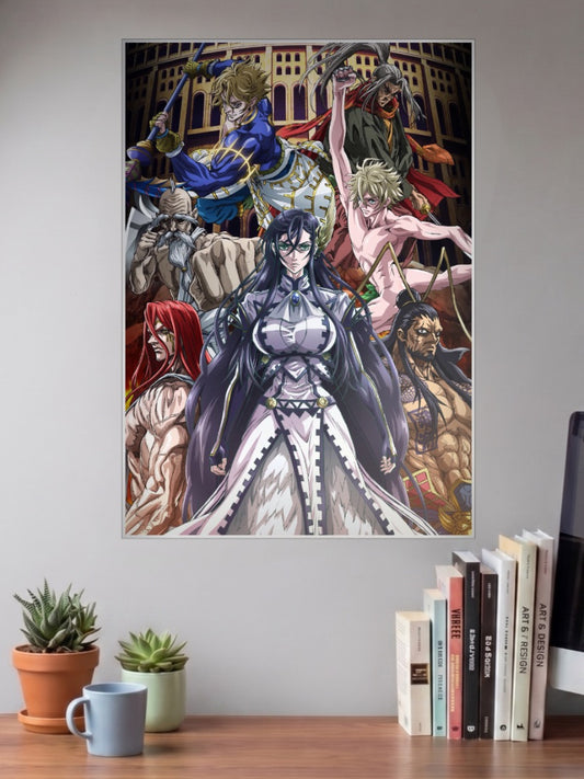 Record Of Ragnarok Cast Anime Poster shown in A3 size on a wall above a study desk