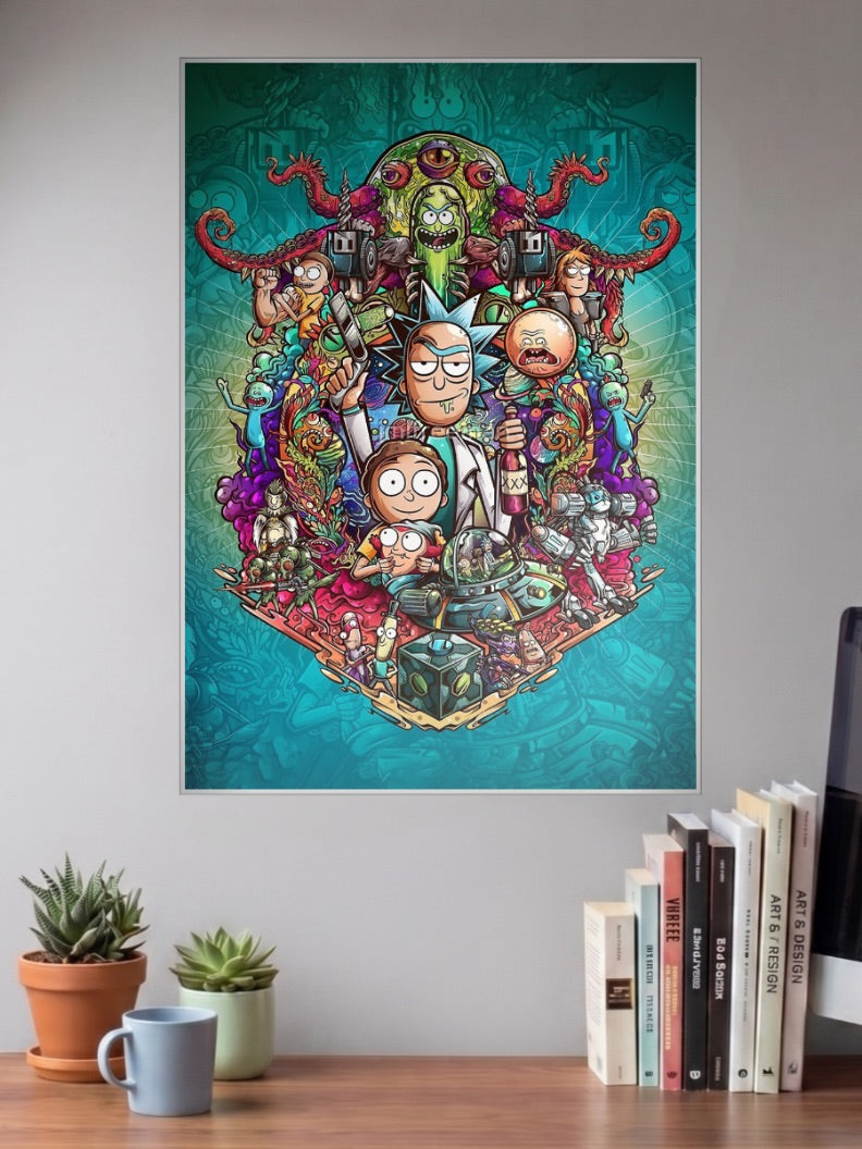 Rick And Morty Split Face Cartoon Poster