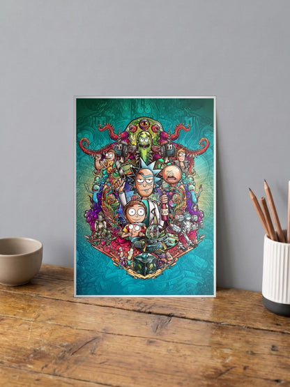 Rick And Morty Split Face Cartoon Poster