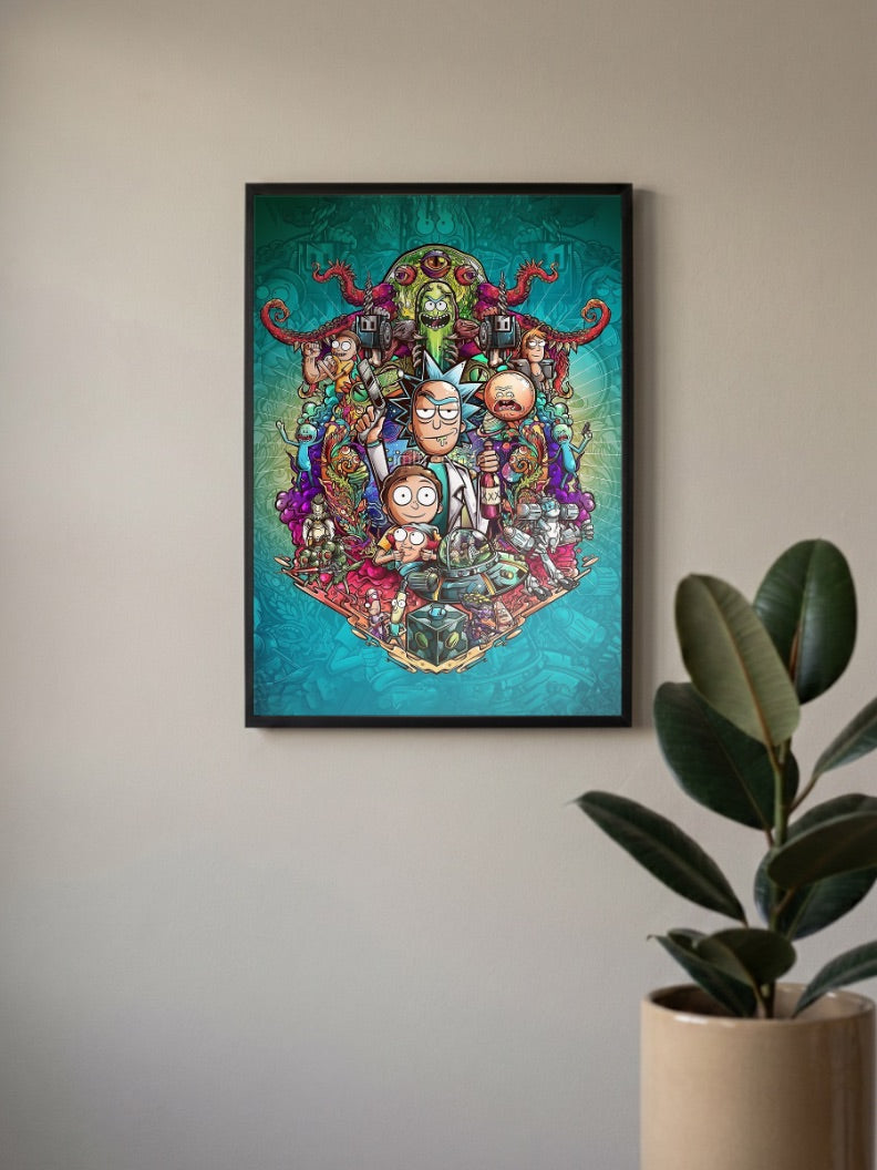 Rick And Morty Split Face Cartoon Poster