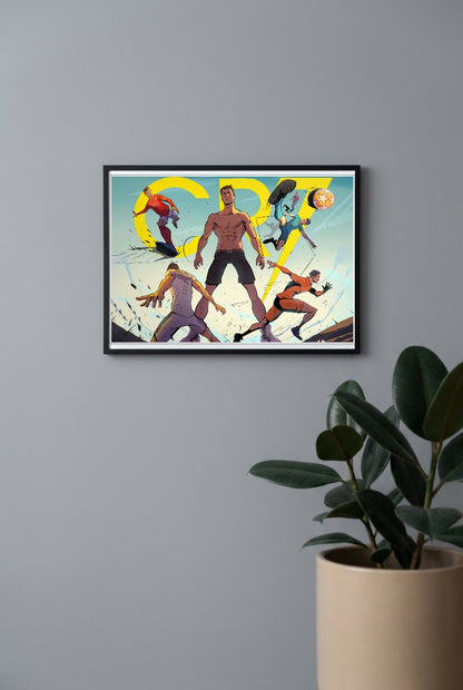 Football Legends Football Poster in a black frame, mounted on a wall