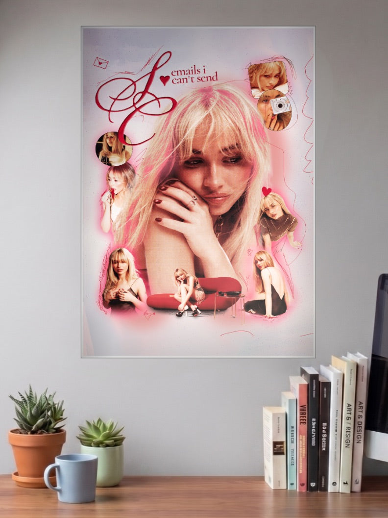 Sabrina Carpenter Pink Collage Singers Poster