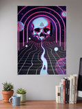 Neon Skull Grid Tunnel Art Abstract Poster