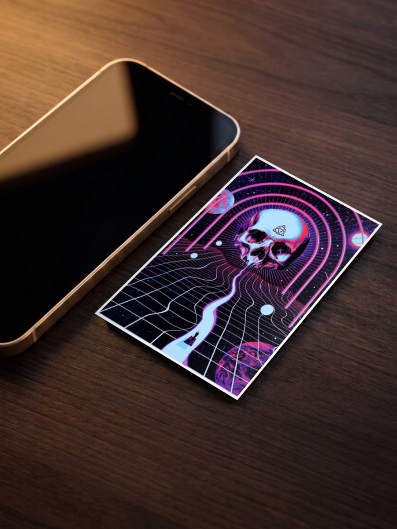 Neon Skull Grid Tunnel Art Abstract Poster