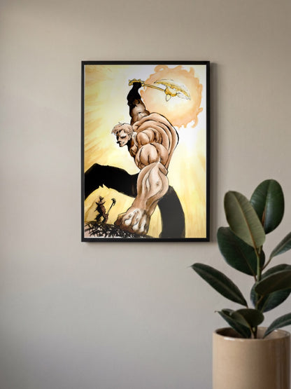Escanor Dynamic Sword Swing Anime Poster