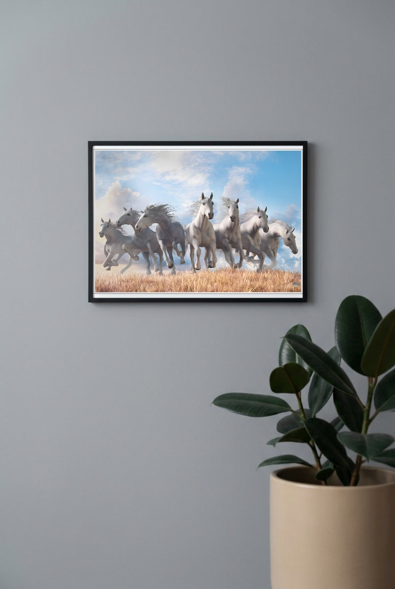 Seven Running Horses Abstract Poster
