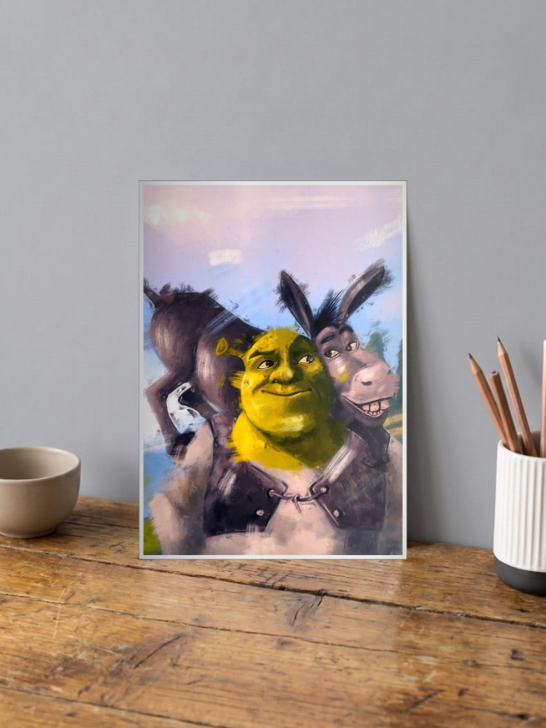 Shrek And Donkey Portrait Cartoon Poster