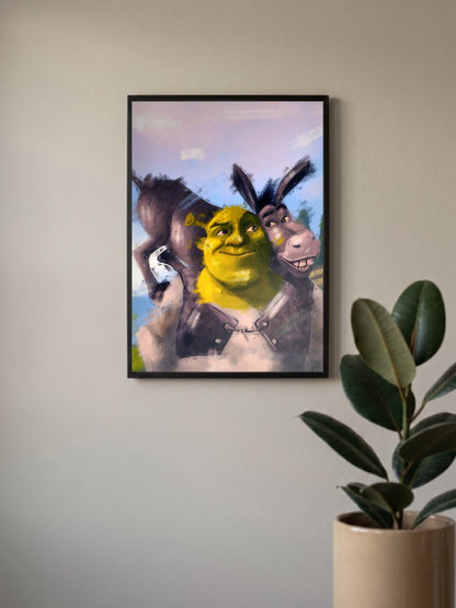 Shrek And Donkey Portrait Cartoon Poster