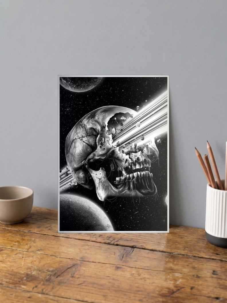 Shattering Planet Skull Art Abstract Poster