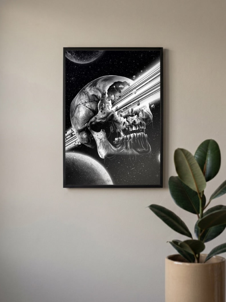 Shattering Planet Skull Art Abstract Poster