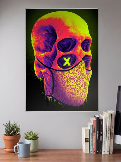 Neon Bandana Skull Art Abstract Poster